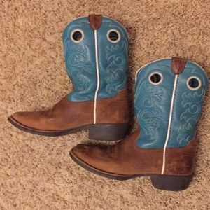 Turquoise Ariat Leather Cowboy Boots Kids Size 2